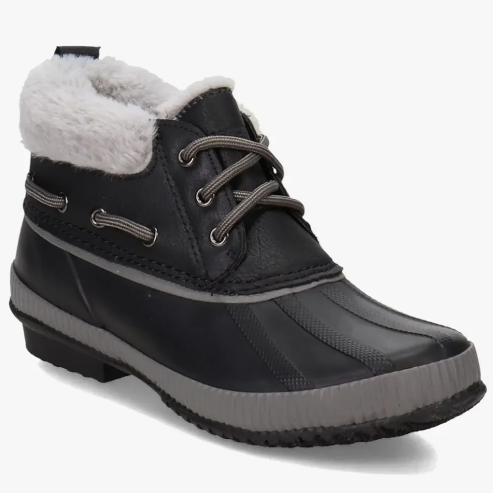 JSport by Jambu Women's Mary Ankle Rain Boot Fur Trim Black Grey NWT, Size 8